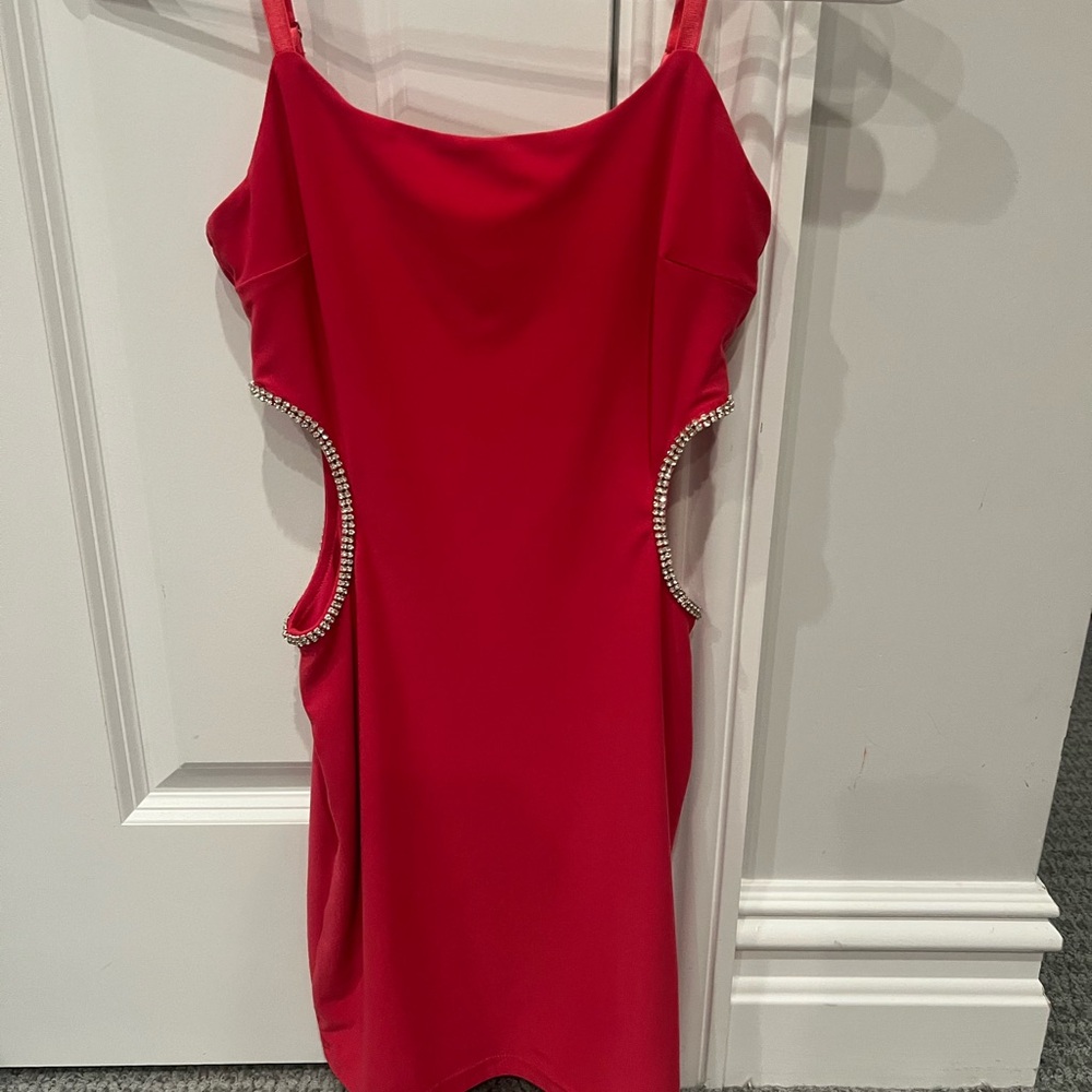 Katie J NYC Red Crystal-Trim Cutout Slip Dress